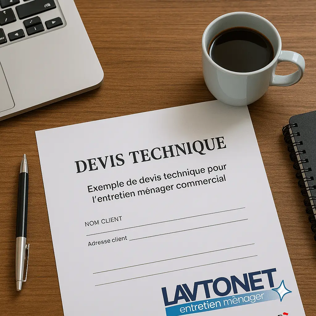Exemple de devis technique pour l'entretien ménager commercial sur un bureau